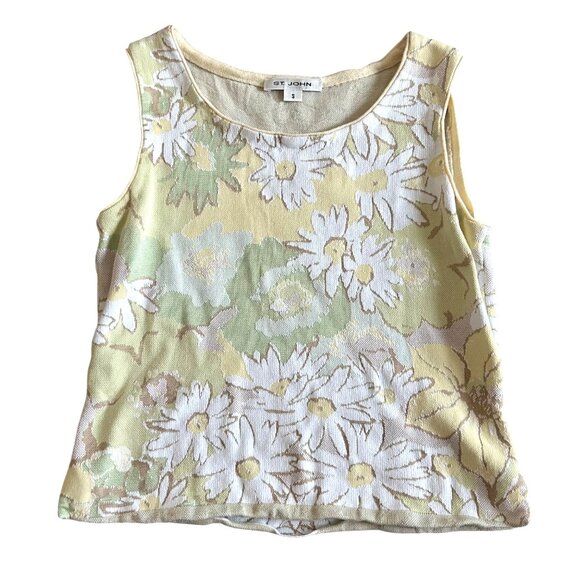 St. John Women's Small Yellow Daisy Floral Knit Sleeveless Top - Picture 1 of 6